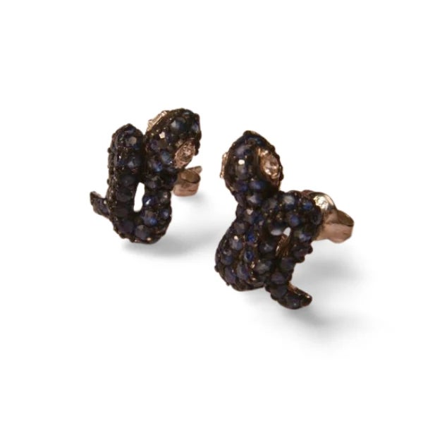 Sterling Silver 925 snake design earrings. Each earring features numerous natural round sapphires totaling 2.7 carats and...