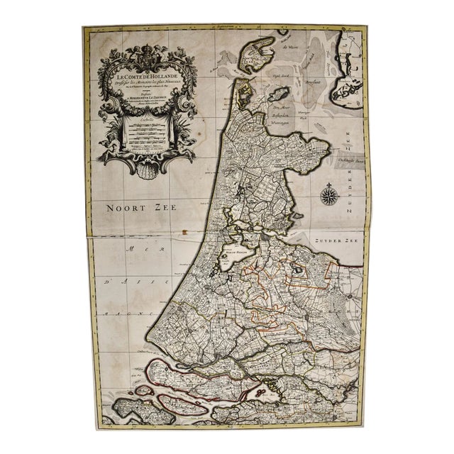 North Holland, Netherlands: A Large 17th C. Hand-Colored Map by Sanson & Jaillot, 1692 For Sale