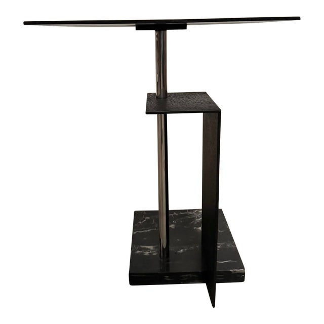 Late 20th Century Marble and Steel Side Table For Sale