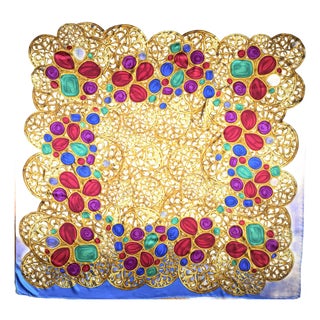 Chanel Large Silk Scarf Featuring Gripoix Jewelry, 1990 For Sale