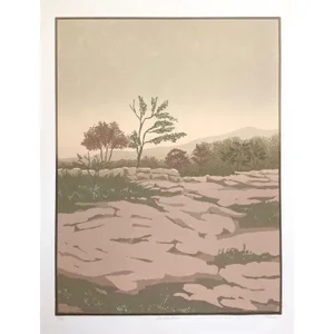 1984 "Garden Wall" Abstract Linocut on Handmade Paper by Teri Malo