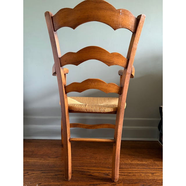 1990s Pair of Ladder Back Straw Seat Chairs For Sale - Image 9 of 11