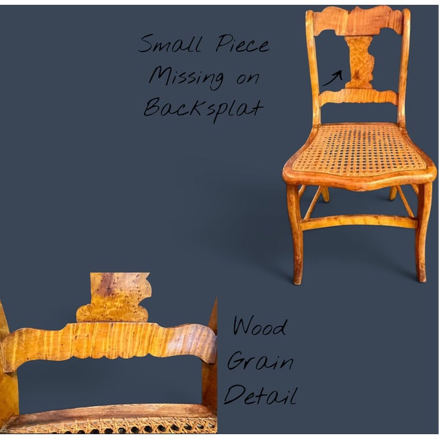Antique Birdseye Tiger Maple Cane Seat Chair-Federal Style-Accent-Side-Furniture For Sale - Image 9 of 11