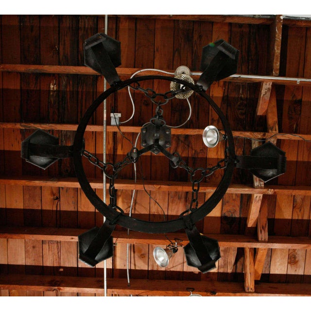 Slate Gray Early 20th Century 6 Arm French Iron Ceiling Chandelier For Sale - Image 8 of 10