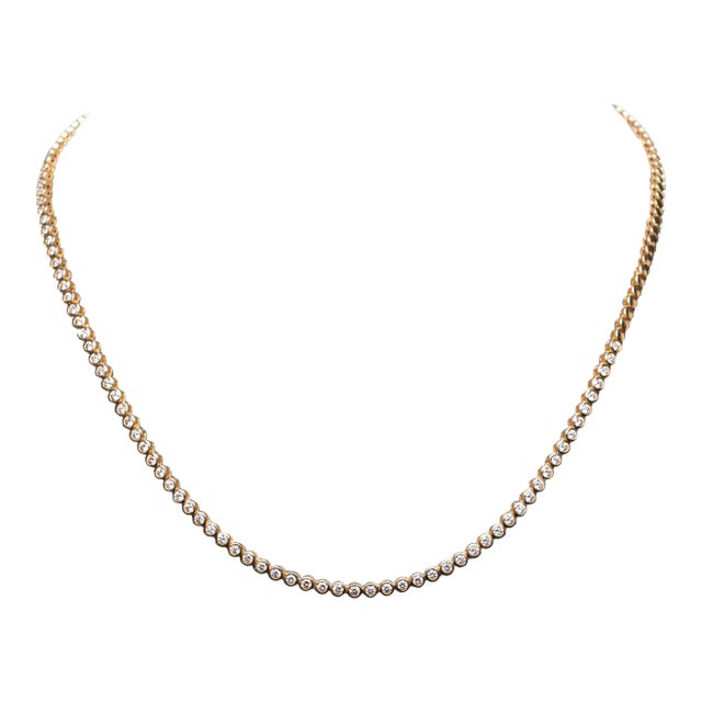 Rocks With Soul Yellow Gold Perfect Everyday Bezel Set Diamond Tennis Necklace For Sale