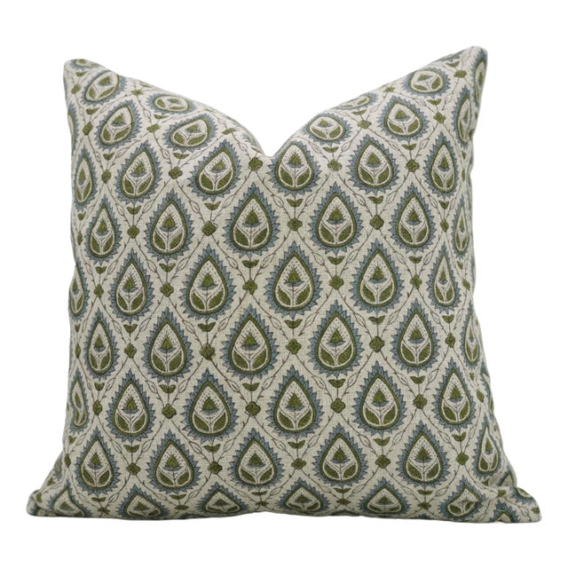 Handcrafted Block Print Throw Pillow Cover 22x22 Inch Home Décor Thick Linen- Panpatti For Sale