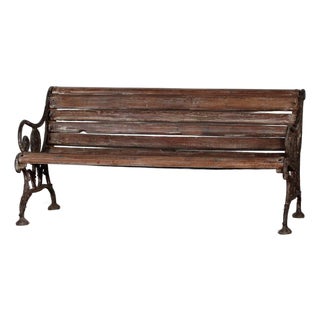 Vintage Indian Teakwood and Cast Iron Garden Bench For Sale