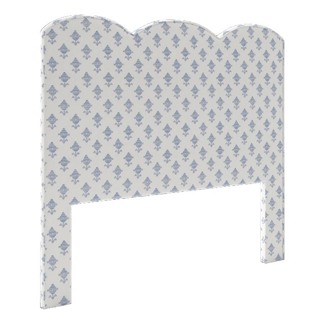 Starmount Headboard in Schumacher Rubia Embroidery, Blue - Full For Sale