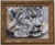 A golden eyed snow leopard portrait painted in a traditional realist style and framed in a quality ornately carved gold...