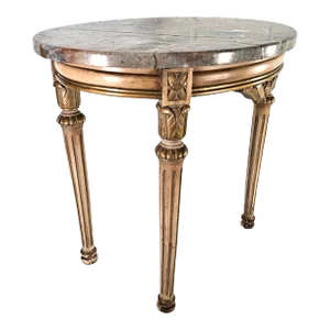 French Louis XV Oval Accent Console Table Marble Top Giltwood