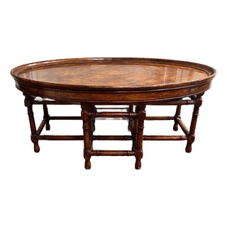 Vintage Theodore Alexander Oval Faux Bamboo Coffee Table For Sale