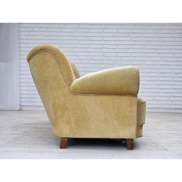 Danish Light Green Velour Three-Seater Sofa, 1960s For Sale - Image 9 of 18