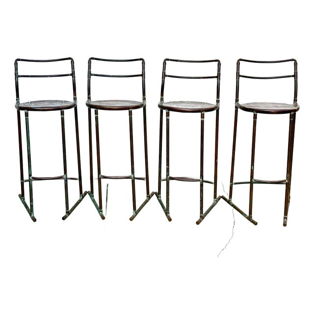 1990s Copper Bar Stool Set of 4 Handmade For Sale