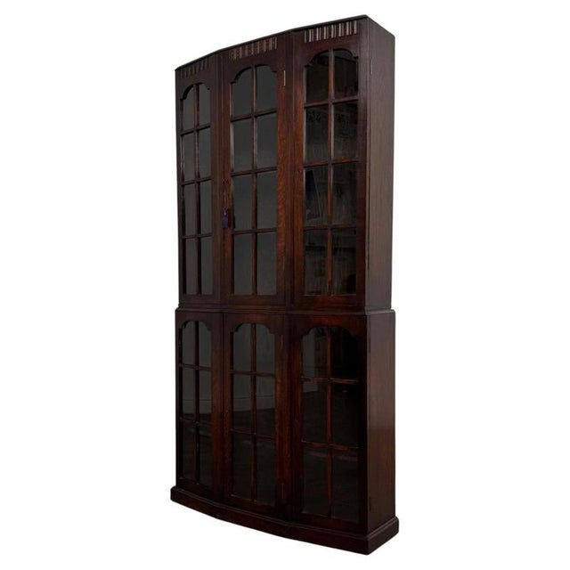 Early 20th Century Antique English Glazed Oak Display Cabinet For Sale - Image 4 of 10