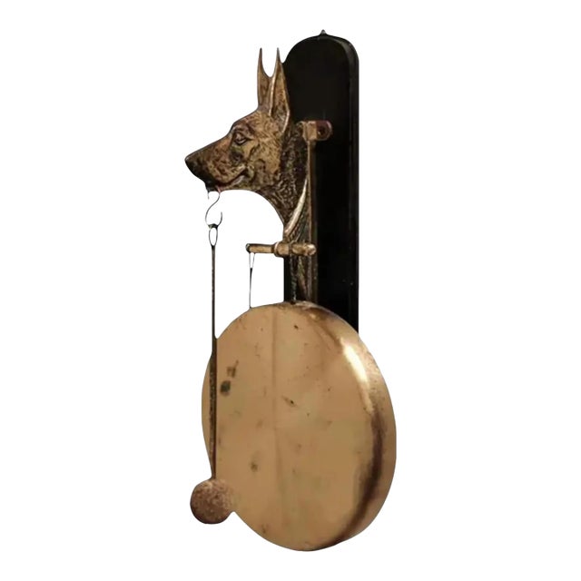 Arts & Crafts Bronze Figural Dog Wall Hanging Gong, 1920s For Sale