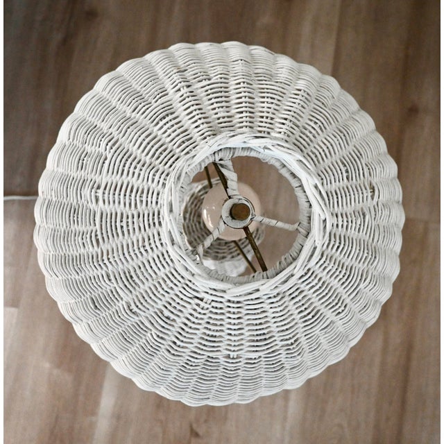 Vintage Rattan Mushroom Lamp in White – Coastal Boho / Palm Beach Regency For Sale - Image 4 of 8