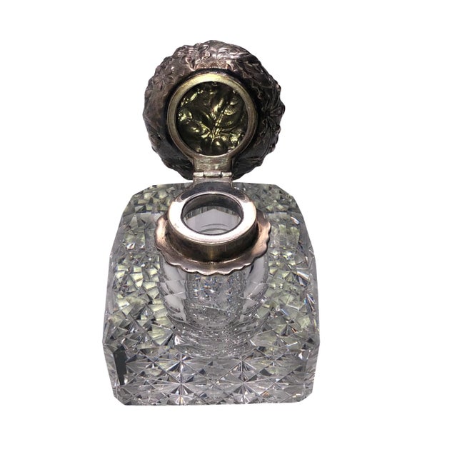 Late 19th Century Antique Cut Glass and Sterling Inkwell For Sale - Image 5 of 8