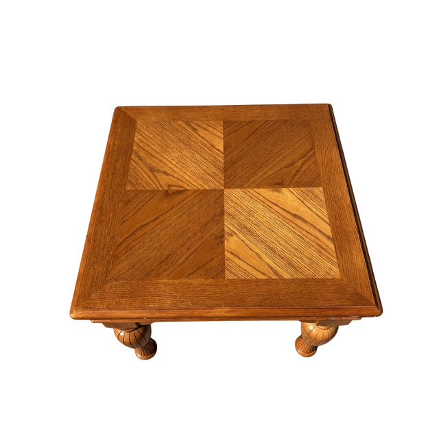 Wood Vintage Broyhill Tuscan Neoclassical End Table – Four-Way Matched Wood Top, Fluted Turned Legs, Italian Provincial Side Table For Sale - Image 7 of 11