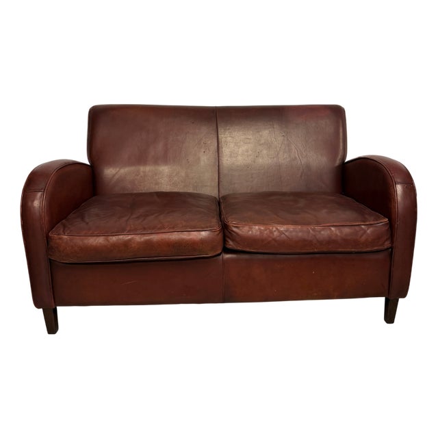French Art Deco Leather 2-Seater Sofa, 1920s For Sale