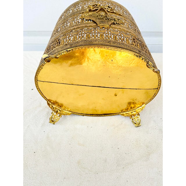 Vintage Hollywood Regency Gold Ormolu Filigree Pierced Waste Basket With Claw Feet For Sale - Image 9 of 9