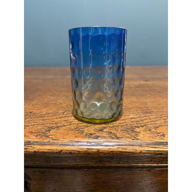 New England Glass Company 19th Century Victorian Bluerina Glass Inverted Thumbprint Tumbler For Sale - Image 4 of 10