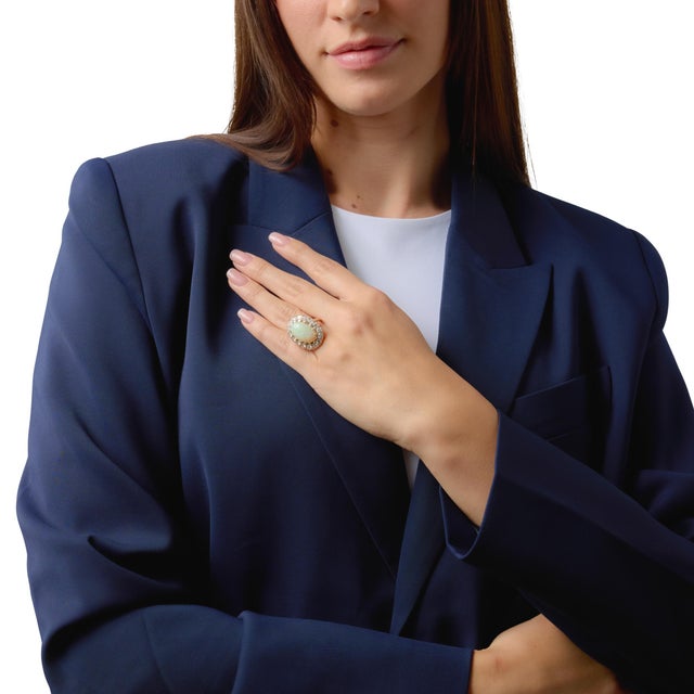 Vintage Opal Diamond 14k Yellow Gold Silver Cluster Ring, Size 6.75 For Sale - Image 4 of 7