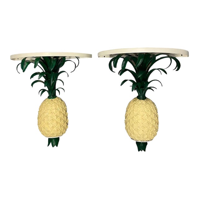 Vintage Custom Tole Palm Tree Wall Shelves For Sale