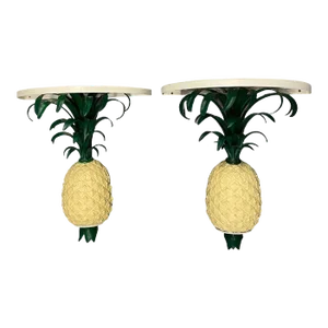Vintage Custom Tole Palm Tree Wall Shelves