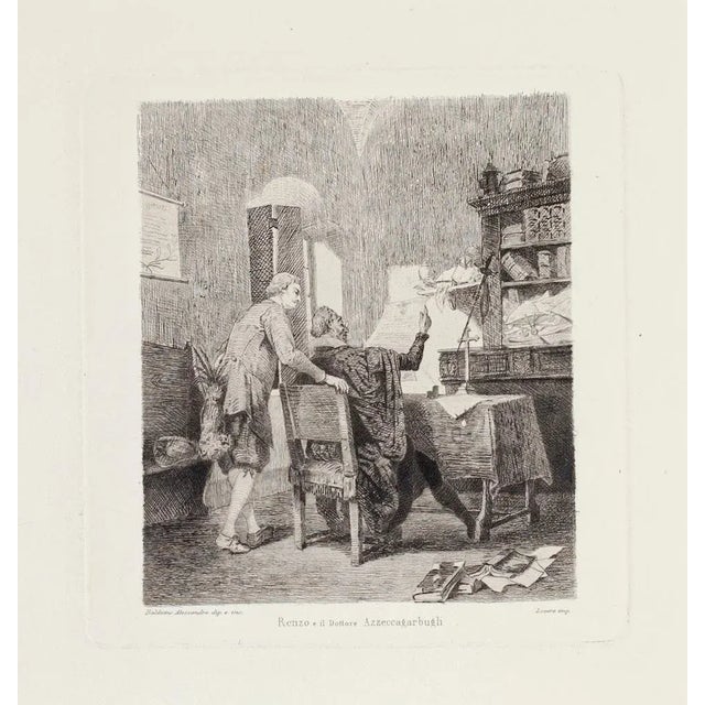 Renzo and Doctor Etching on Paper by Alessandro Balduino, 1880 For Sale - Image 3 of 3