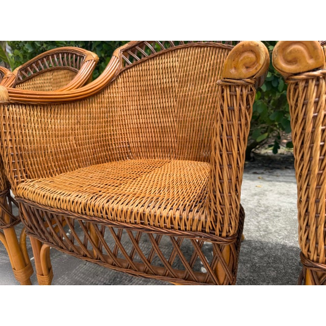 Vintage Palecek Wicker Dining Armchairs With Cushions – Set of 4 For Sale - Image 9 of 18