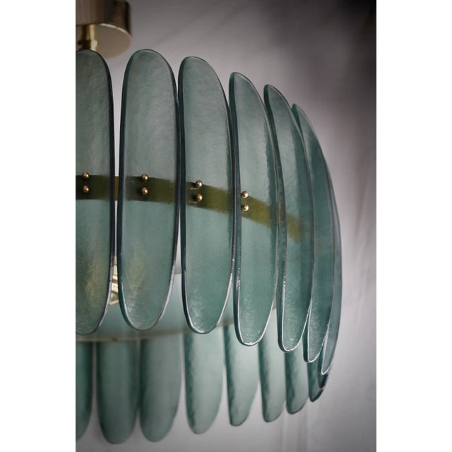 Mid-Century Murano Green Art Glass and Brass Chandelier and Pendant For Sale - Image 4 of 11