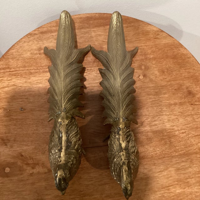 Metal Vintage Mid 20th Century Large Solid Brass Male & Female Pheasant/Peacock Bird Figurines, Japan - a Pair For Sale - Image 7 of 13