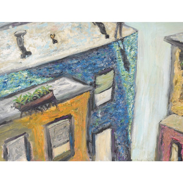 Across the Divide - SF Bay Area Figurative Symbolic Composition in Oil on Canvas Heavily textured composition with...