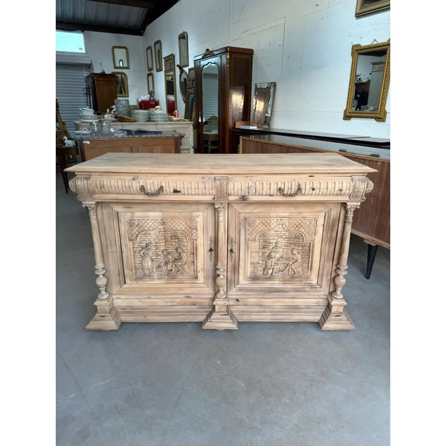 19th Century French Country Solid Walnut Bleached Sideboard / Buffet. For Sale - Image 4 of 14