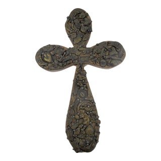 Milagros Mexican Folk Art Wall Cross With Sacred Nailed Amulets & Charms For Sale
