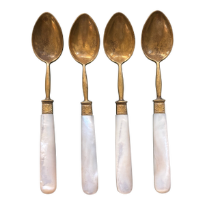Antique 19th Century Mother-of-Pearl Handle Dessert Spoons / Coffee Spoons - Set of 4