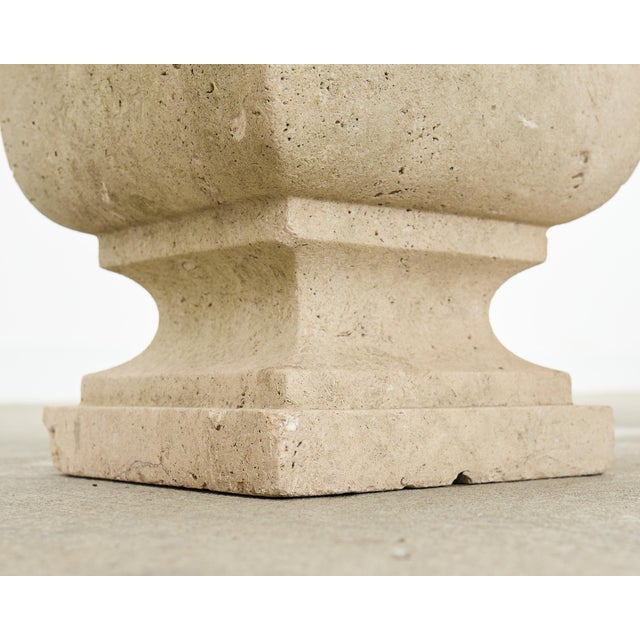 Set of Three Neoclassical Style Carved Stone Urn Planters For Sale - Image 17 of 18