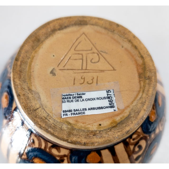 1930's French Art Deco Hispano Moresque Style Terra Cotta Redware Vase, Signed For Sale - Image 12 of 13