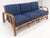 1970s Striped Blue Upholstery Bamboo Frame Mid Century Modern Sofa MINT! For Sale - Image 6 of 17