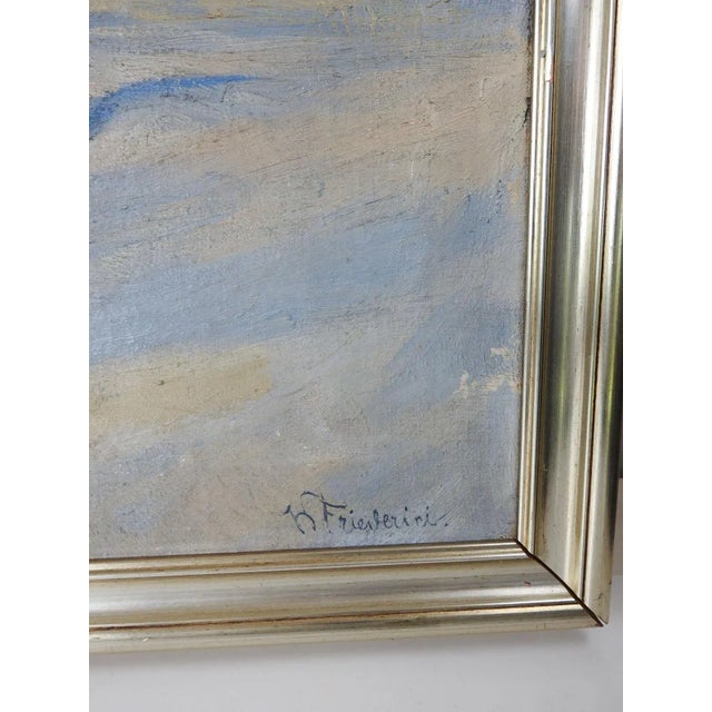 Antique circa 1902 oil on canvas painting of country house on snowy winter morning by Walter Friederici (1874 - 1943)...