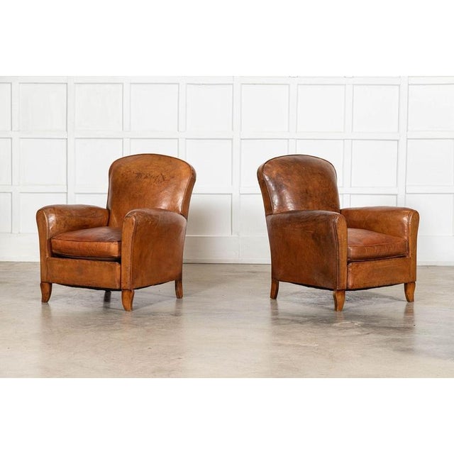 circa 1920 Pair English Tan Leather Club Armchairs W64.5 x D64.5 x H86.5 cm Seat height 39 cm Weight 22Kg