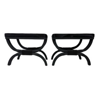 Classical Pair of Wrought Iron Benches With Cowhide Upholstery For Sale