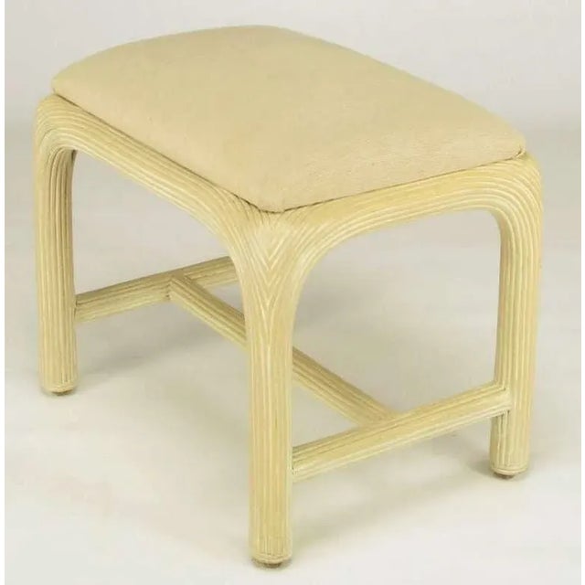 Mid-Century Modern Bleached and Reeded Rattan Benches in Natural Linen - a Pair For Sale - Image 3 of 6