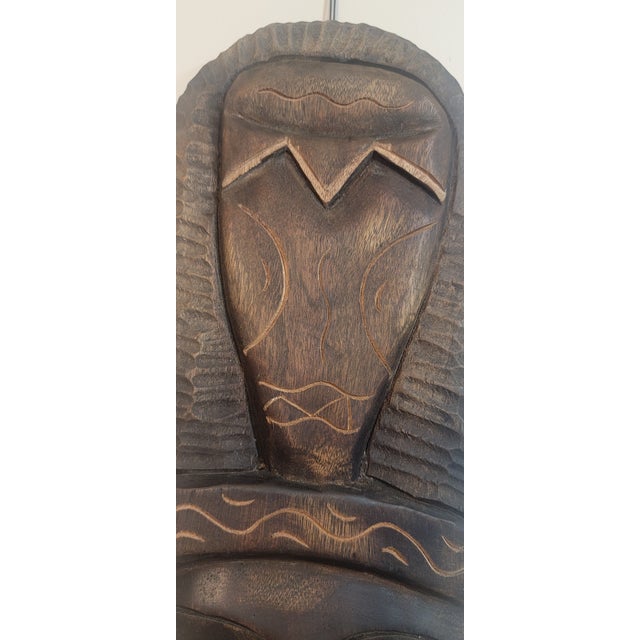 Pair of Hand Carved Wooden Tribal Face Mask Folk Art For Sale - Image 9 of 16