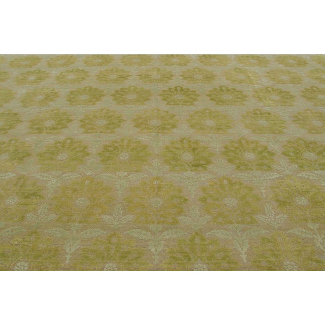 Rug & Kilim Contemporary Block Print Custom Floral Chartreuse & Beige Wool Rug by Rug & Kilim, India For Sale - Image 4 of 10