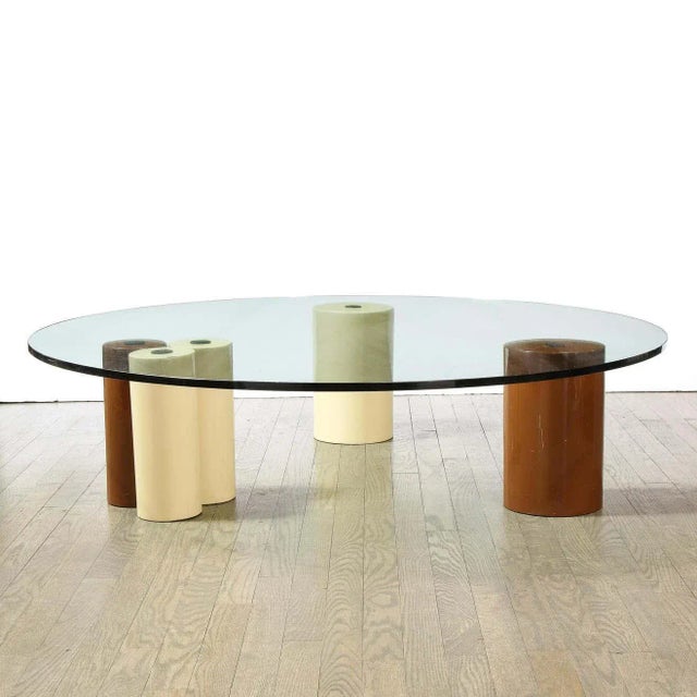 Modernist Cream and Ochre Enamel Pillar Cocktail Table by Saporiti For Sale - Image 11 of 13