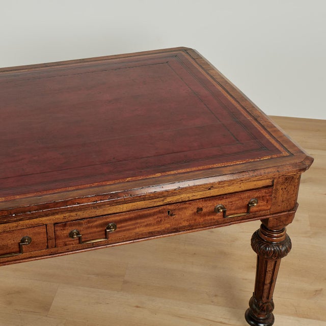 Antique English Leather Top Partners Desk or Library Table For Sale - Image 10 of 16