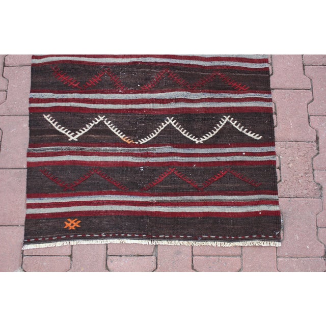 1960s Traditional Turkish Hand Knotted Striped Kilim Runner Rug For Sale - Image 9 of 11