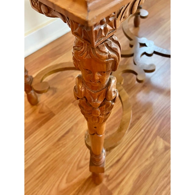 Wood Renaissance Revival Figural Carved Marble Top Side Table For Sale - Image 7 of 8