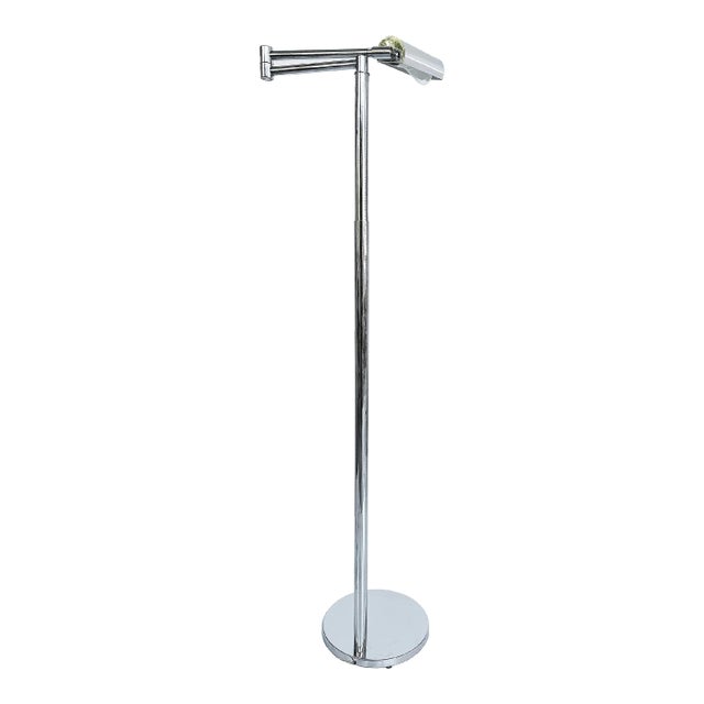 Koch & Lowy Adjustable Swing Arm Chrome Floor Lamp Omi, 1960s For Sale